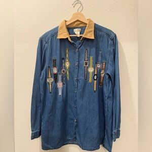 Vintage Bobbie Brooks Denim Button Up with Watch Embroidery